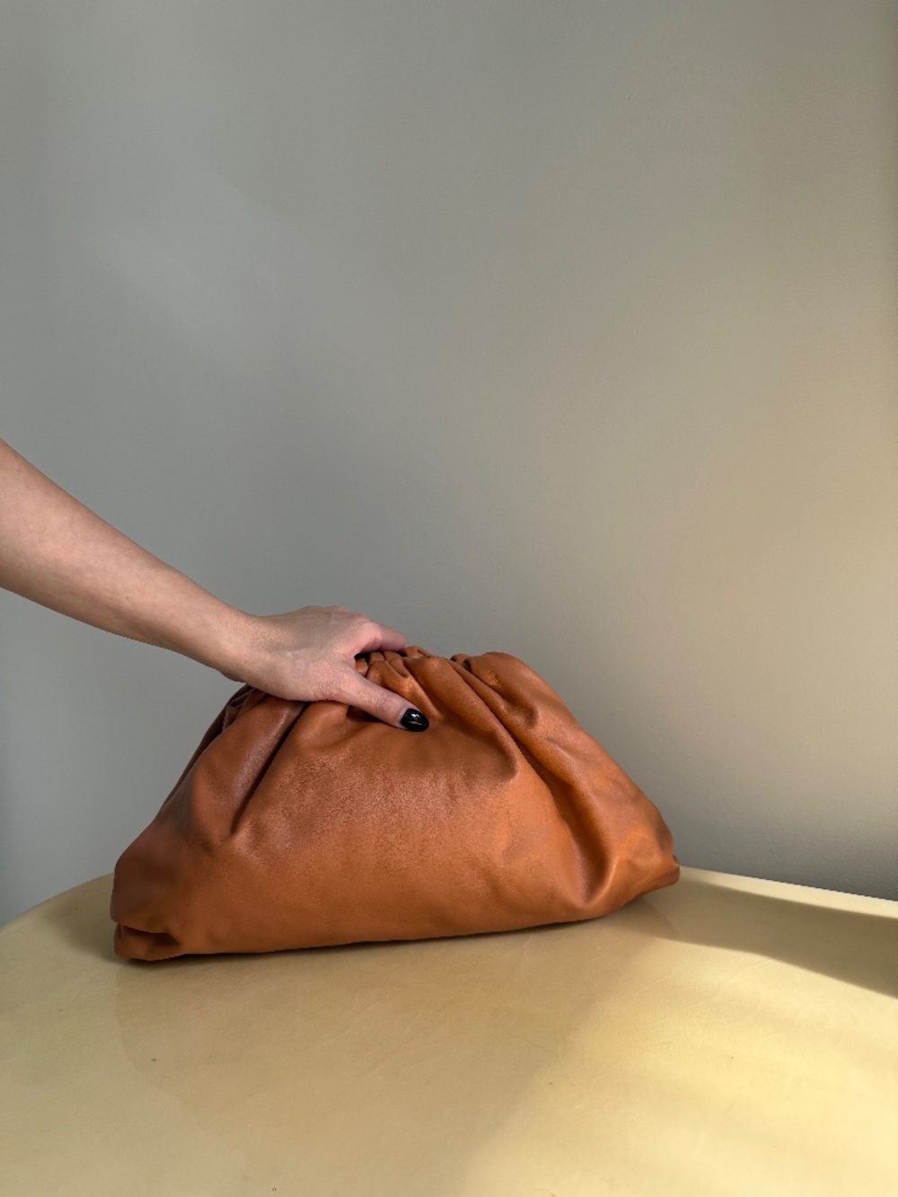 Soft Caramel Pouch Clutch by Bottega Veneta